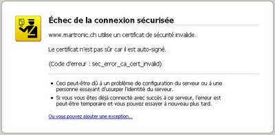 Echec de la connexion sécurisée