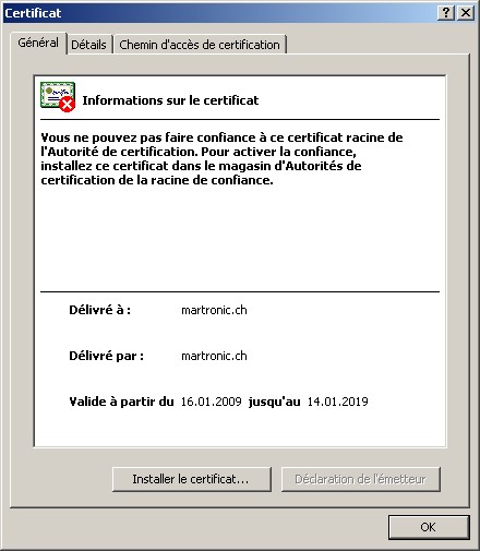 Informations sur le certificat