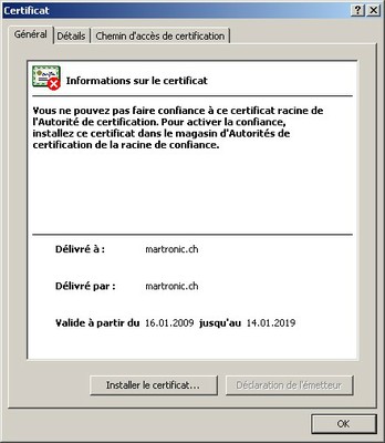Informations sur le certificat