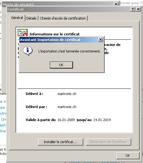 Assistant Importation de certificat FIN
