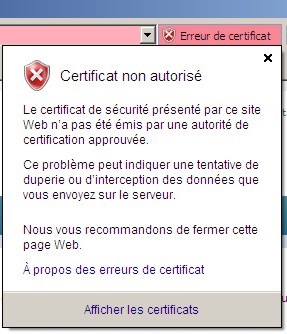 Certificat non autorisé IE7