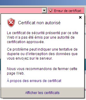 Certificat non autorisé IE7