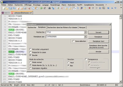 Mise ne forme du fichier Vcard pour l'import des adresses et la création des groupes