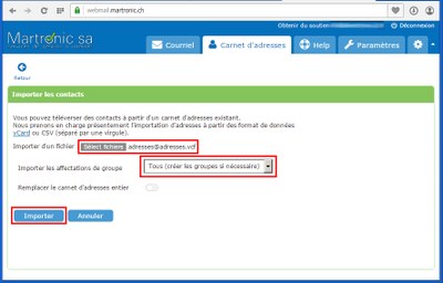RoundCube importer le fichier Vcard