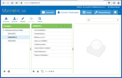 RoundCube résultat de l'import du fichier Vcard