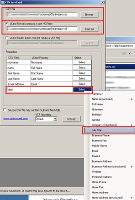 SquirreMail convertir le fichier CSV en Vcard